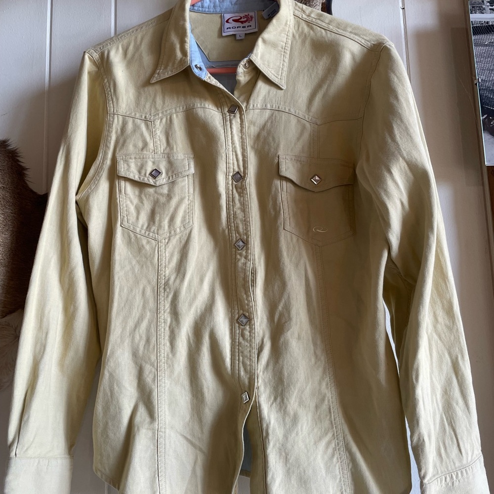 Roper Beige and Blue Long Sleeve Shirt